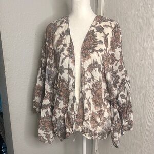 Universal Thread Floral Kimono Cardigan - Brown and Cream